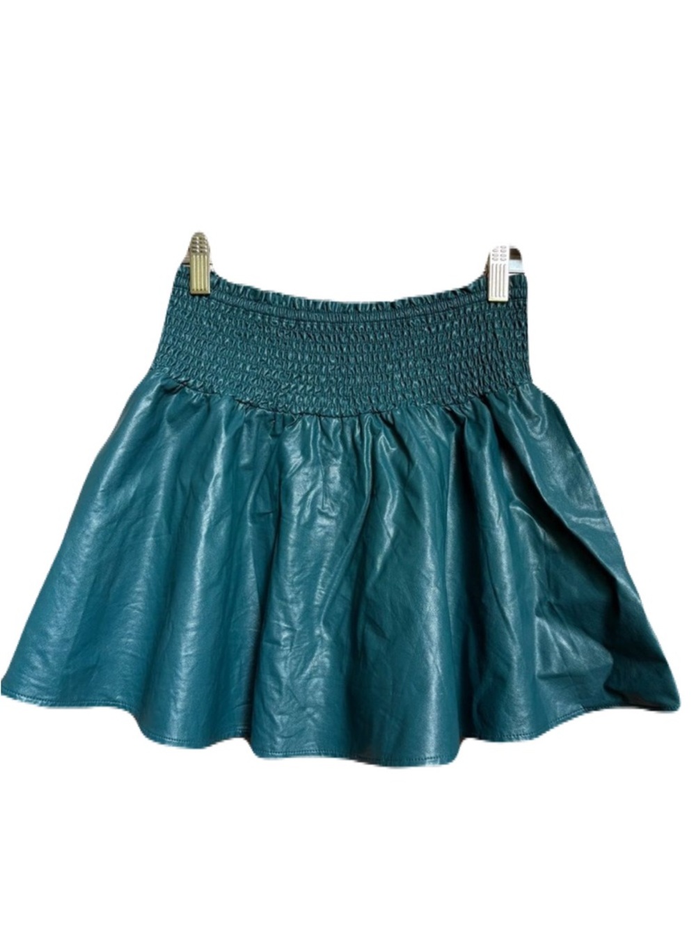 KARLIE Teal Faux Leather Mini Skirt - Smocked Waist Medium